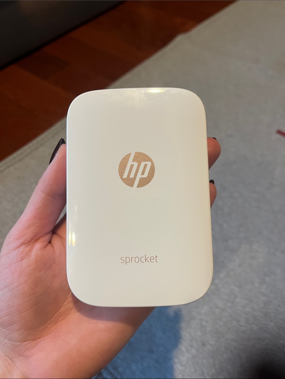 HP Sprocket Compact Mobile Photo Printer in White with Gold Pink Logo